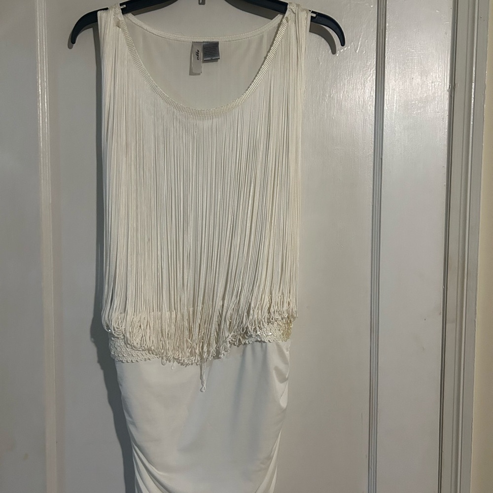 Aryeh White Fringe Mini Dress